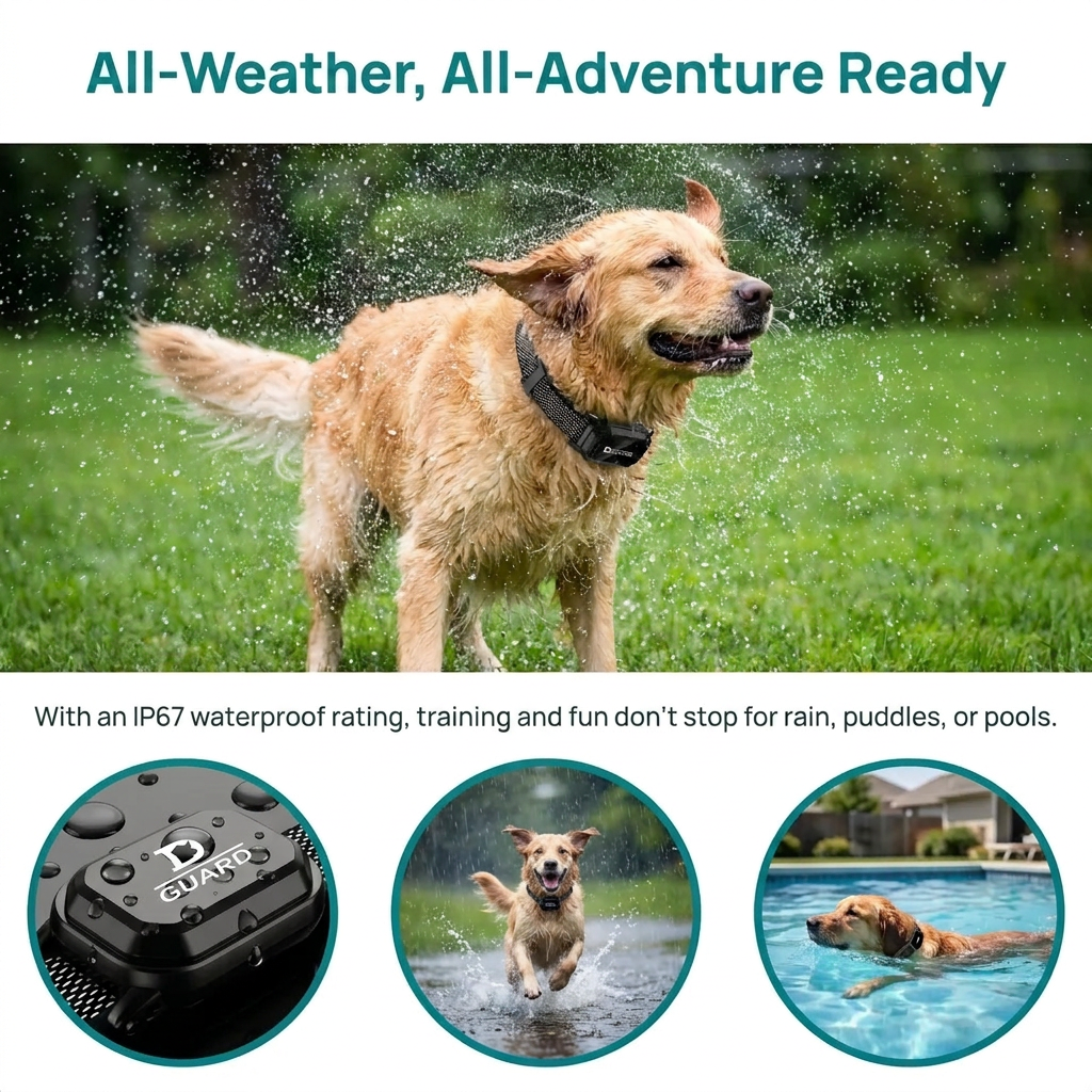 Dog wearing a Honey One training collar outdoors